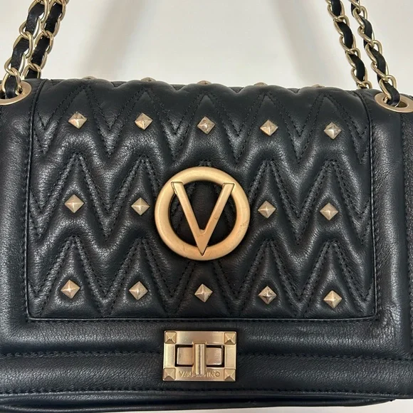 VALENTINO-AUTHENTIC • Black and Gold Shoulder/Crossbody Bag • Medium - Picture 12 of 13